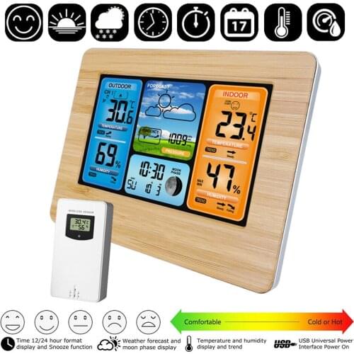 Table Alarm Clock Weather Station Forcasting Temperature Humidity Display Backlight Bedside LED Digital Clock For Home Decor