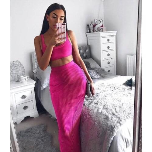 New Fashion Sexy Women Sets Tank Top Hollow Up High Street Bandage Evening Party Sets Top Quality