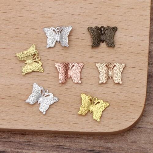 200 Pieces/Lot 9x12mm Copper Filigree Butterfly Connector Accessories Charms For Jewelry Making