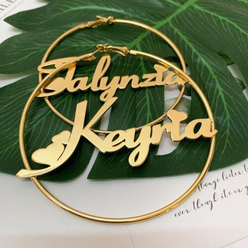 30mm-90mm Stainless Steel Big Hoop Name Earrings For Women Jewelry Rose Gold Silver Old English Custom Name Earings Brinco