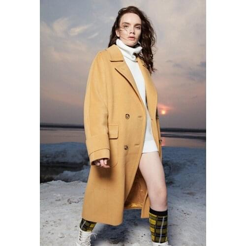 High End Double Faced Cashmere Overcoat Womens Mid Long 2021 Hepburn Cocoon 100% Pure Wool Overcoat