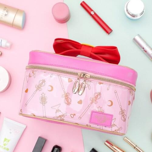 Japan Anime Sailor Mooon PU Leather Cosmetic Bag Portable Storage Bag Organizer Large-Capacity Jewelry Box For Ladies Women Gift