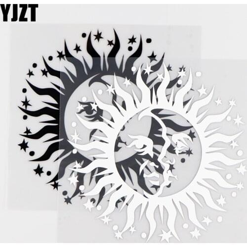 YJZT13.6X13.6CM Funny Art Decor Car Stickers Vinyl Decal Moon And Sun Crescent Face Black / Silver 10A-0150