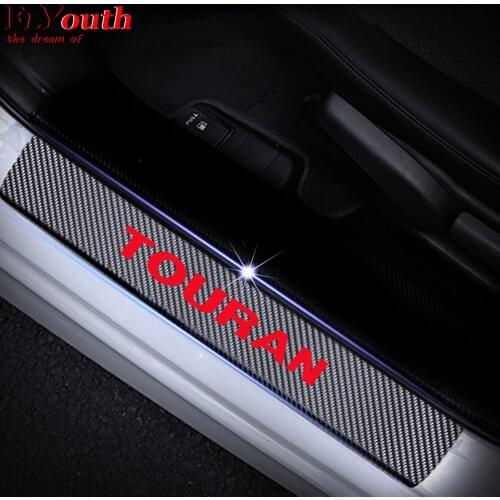 Car Door Entry Guard For Volkswagen VW Touran Car Door Sill Welcome Pedal Sticker 4D Carbon fiber vinyl sticker Car Styling 4PCS