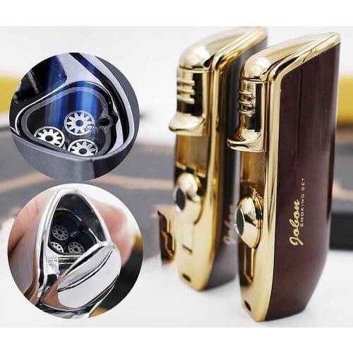 JOBON Triple Torch Powerful Jet Cigar Lighter Full Metal Body Turbo Butane Gas Lighter Cigar Cigarette Mens Gadget