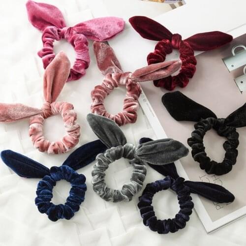 Women Girls Bunny Ears Scrunchie Hair Rope Velvet Hair Tie Bows Elastic Ponytail Holder Bands Hair Accessories