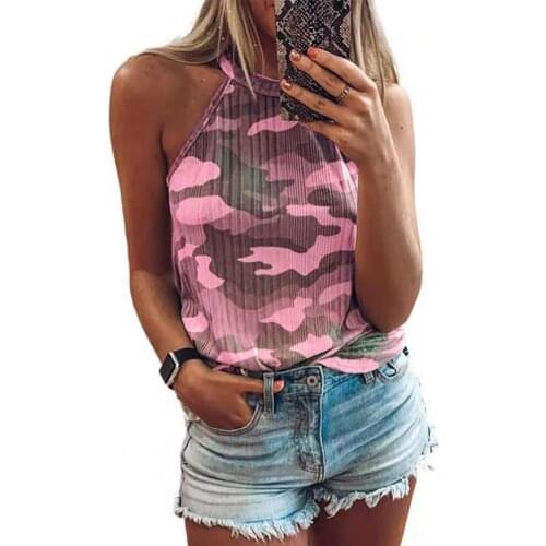 2021 Summer Women Vest Sleeveless Camouflage Print Halter T-shirt Blouse for Daily Life Sexy Tops For Women Summer топик женский