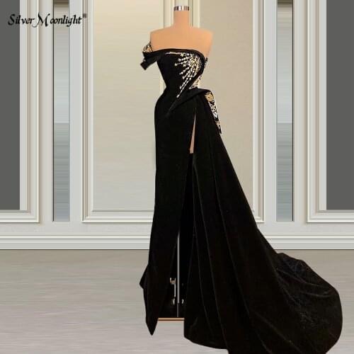 NEW Luxury Velvet Party Dress for Horizontal Neckline Set with a Diamond Celebrity Dresses Arabic Vestidos De Fiesta