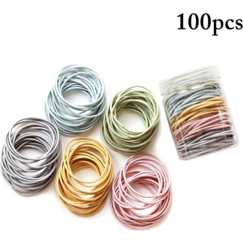 100Pcs/Set Solid Color Hair Ropes Girls Hair Ties Elastic Hair Bands Ponytail Holders For Women Girls Hair Accessories