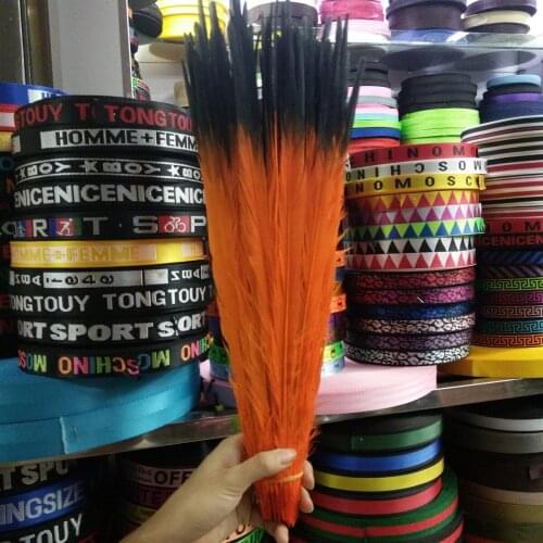 100 Pcs Orange and Black Double Color Pheasants Feathers 16-18inch/40-45cm Stage Performances Decoration Clothing Accessories