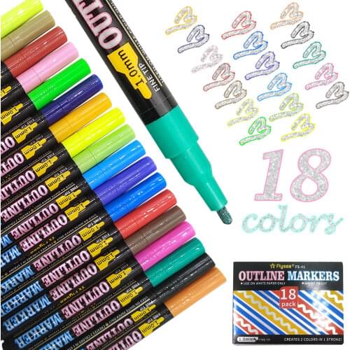 12/18pcs Double Line Outline Pens Self-outline Metallic Markers Glitter Writing Drawing Pens for Greeting Card Art Crafts DIY