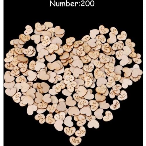 200Pcs MR./MRS. Wooden Heart Table Confetti Wedding Party DIY Crafts Decoration