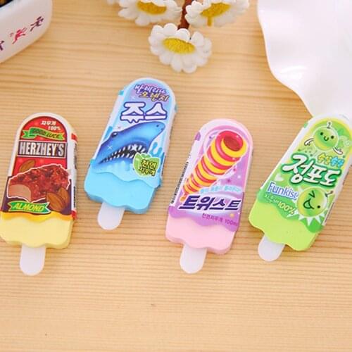 4pcs Cool Ice Lolly Eraser Set Mini Popsicle Rubber Erasers for Pencil Korean Stationery School Student Teacher Kids Gift E6389