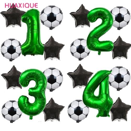 5pcs Football Birthday Party Decor Foil Ballons 0-9 Birthday Party Balloons Boy World Cup Digit Number Ball Helium Foil Globos