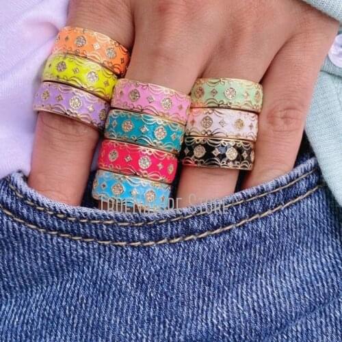 5Pcs RM40044 Jewelry Adjustable Copper Jewelry Plated Copper Ring Gold Enamel Geometric Colors Gold Plated Ring