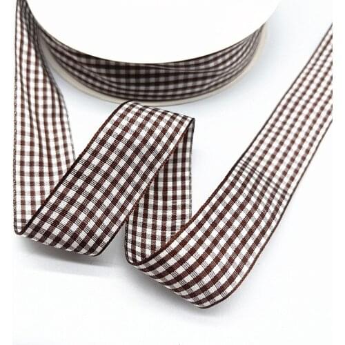 5yards 10mm 15mm 19mm 25mm Coffee Lattice Plaid Polyester Ribbons Bow Ribbon Gift Wrapping Christmas Ribbon DIY Crafts