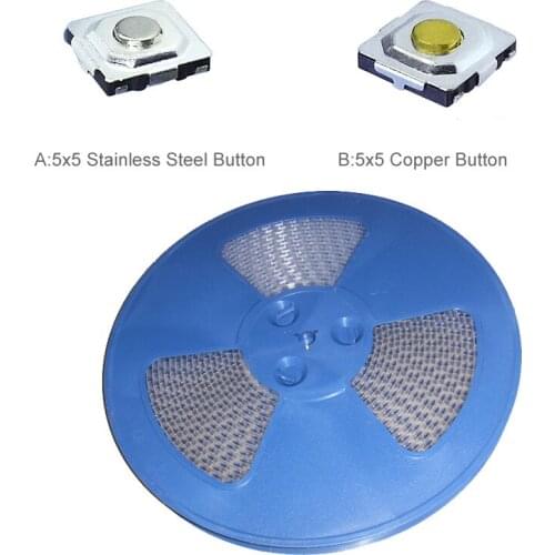 5000pcs/coil 5*5*1.5 mm SMD Stainless Steel/ Tactile Button Water-proof Tact Switches 5x5mm