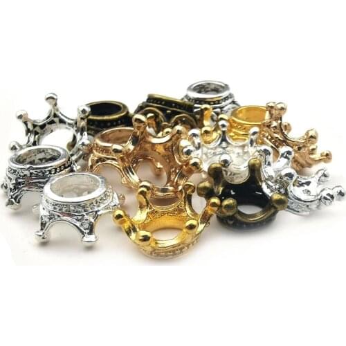 60pcs Mixed Antique Silver Bronze Gold Crown Loose Spacer Bead Charms for Jewelry Making Accessory Findings