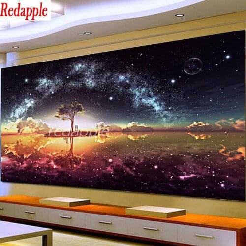 Large Size Full drill square round Diamond Embroidery Color starry sky 5d Diamond Painting Cross Stitch life tree Mosaic decor