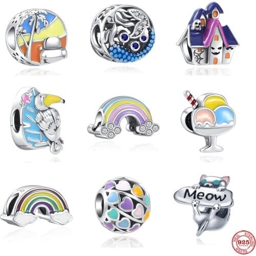 European New Summer Travel Rainbow Castle Sterling Silver 925 Charm Bead Fit Original Pandora Bracelets DIY Ocean Series Jewelry