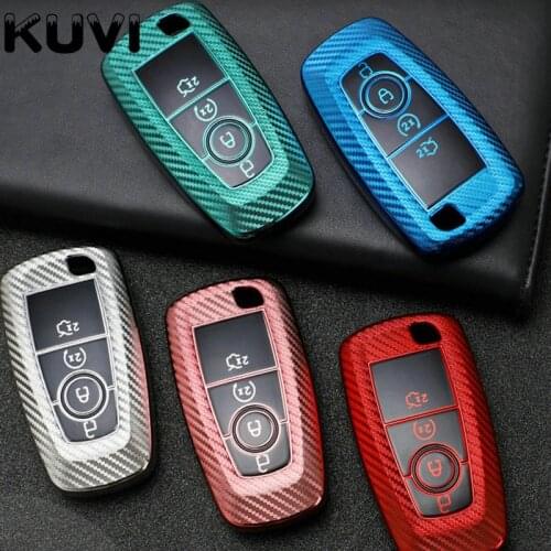 2020 Anti-fall Carbon fiber Car Key Cover Case For Ford Fusion Mondeo Mustang Edge Expedition EXplorer 2018 Auto Shel Keychain