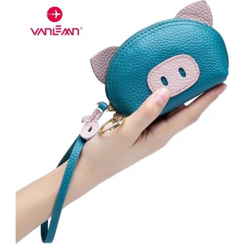 Ladies Wallet Coin Purse Female Mini Keychain Wallet For Girls Cartoon Pig Money Bag Women Genuine Leather Card Holder Bags New