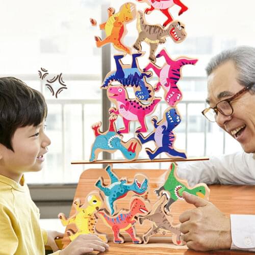 Wooden Building Blocks Animal Stacking Dinosaur Toys Early Educational Balance Building Blocks Toys For Christmas Xmas Gifts