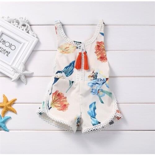2018 Floral Baby Rompers Summer Cute Sunsuits Loose Leg Backless Jumpsuits Sleeveless Cotton Backless Outfits