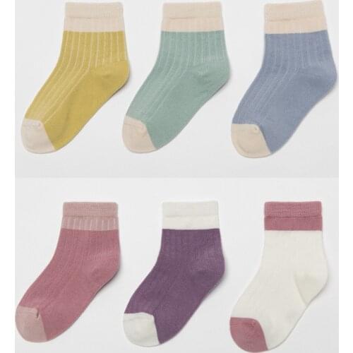 Childrens socks spring and summer thin New Stripe splicing color boneless loose combed cotton short tube baby socks