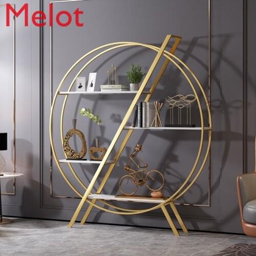European-Style Display Stand round Shelf Floor Bookshelf Living Room Decoration Shelf Iron Light Luxury Showcase Gold Shelf