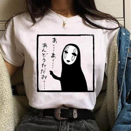 Women T-Shirt Japanese Anime Spirited Away No-Face Man Faceless Graphic Printed Casual Short Sleeve T Shirt Loose
