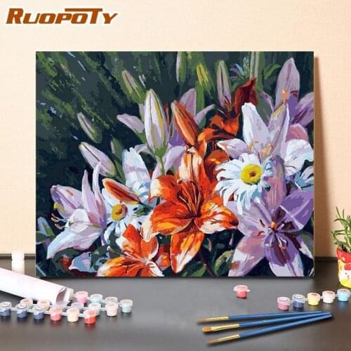 RUOPOTY Acrylic Painting By Numbers Flowers For Adults With Frame Modern Wall Art Picture By Numbers For Diy Gift 60x75cm
