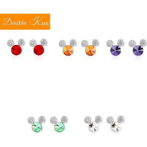 Cartoon Kawaii Mouse Zircon Stud Earrings Titanium Stainless Steel Inlaid Zircon Earrings Silver Color Trendy Women Jewelry Gift