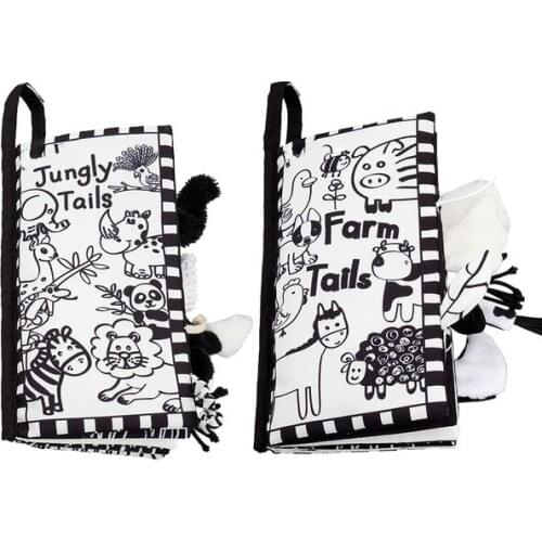 Baby Soft Tails Animals Book Baby Toys Black White Early Learning Education Toys Kids Children Cloth Rustle Books Infant Gifts