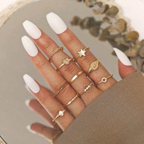 Gold color Retro Knuckle Rings For Women Vintage Geometric star fire heart Ring Set Party Bohemian Jewelry 10 PCS/Set