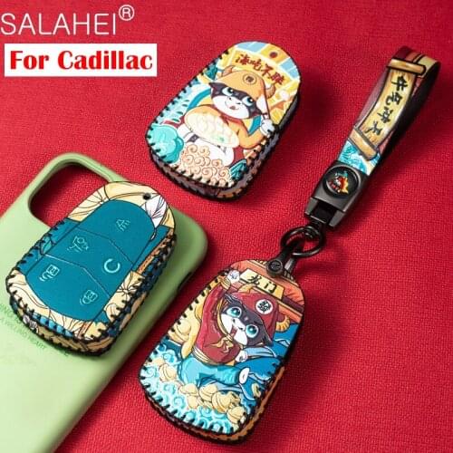 Leather Car Key Case Cover Remote Shell For Cadillac ESV Escalade ATS XTS XT5 XT4 CT5 CT6 XT6 2015 2016 2017 2018 2019 2020