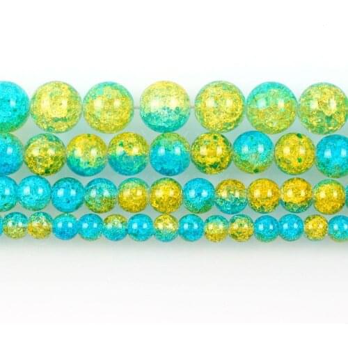 Natural Stone Blue Yellow Cracked Crystal Charm Round Loose Beads For Jewelry Making Needlework DIY Bracelet Strand 6-12 MM