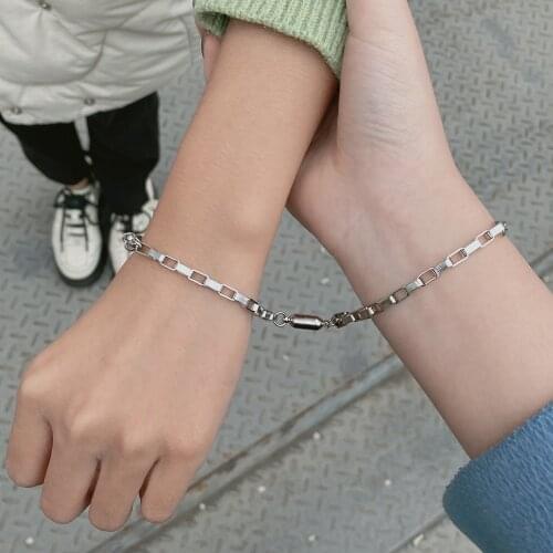 2pcs Stainless Steel Magnetic Bracelet Couple Attractive Chain Bracelets for Women Men Lover Magnet Jewelry Gifts 2020 Fashion