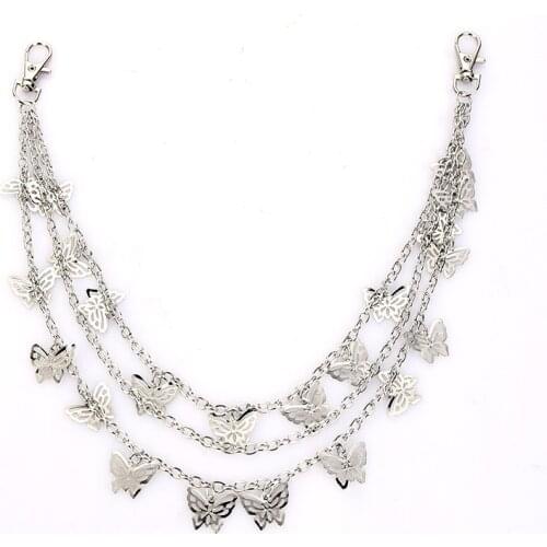 Hip-hop Punk Metal Ring Pants Chain Keychain Butterfly Waist Chains Jeans Chain Keyring Accessories Pendant Trinket A935