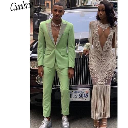Fashion Jade Peaked Lapel Men Suit | Two Piece Prom Fashion Slim Fit Suit For Prom Wedding Grooms Tuxedos Suit