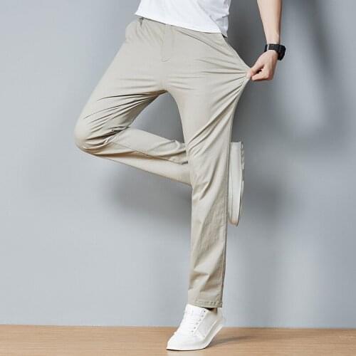 Four Season Casual Pants Mens Black Blue Gray Wrinkle Free Business Casual Trousers Mens 2021 Spring Summer Pantalon Homme