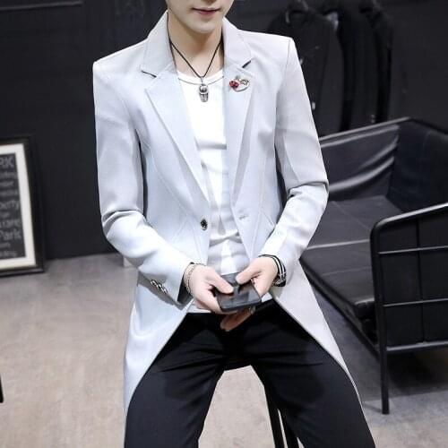 2021 Mens Autumn Casual Over-the-knee Long Suit Youth Trend Casual Double Button Solid Color blazer