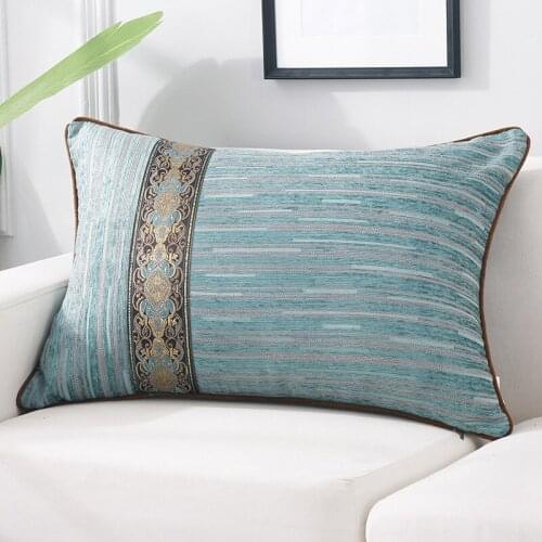 Chenille Fabric Soft Cushion Cover New Chinese Style Patchwork Luxury Throw Pillowcase Living Room Sofa Decor Rectangular Cover