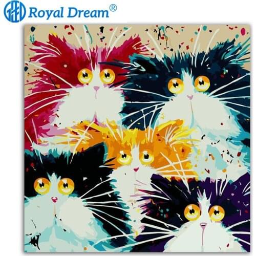 ROYALDREAM Five Cats Animals Abstract Painting Diy Digital Painting By Numbers Modern Wall Art Picture For Home Wall Artwork