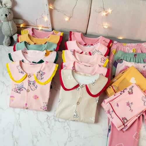 Girls Pajamas Sets 2021 Spring New Teen Girls Cute Print Sleepwear Suits Casual Loose Cotton Soft Homewear Sets for Children