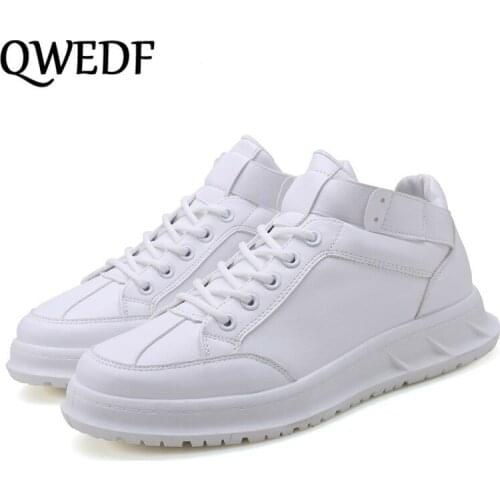 QWEDF 2019 newMens Leather Casual Shoes Classic Fashion Male Lace up Flats Black White red Men Flat Heel Sneakers Fitness SE-15