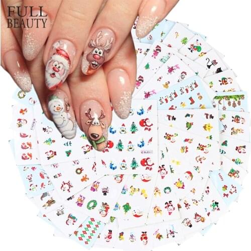 Christmas Stickers For Nail Set Snowman Santa Cat Water Transfer Slider Winter Nail Art Decorations For Manicure CHNJ004-2