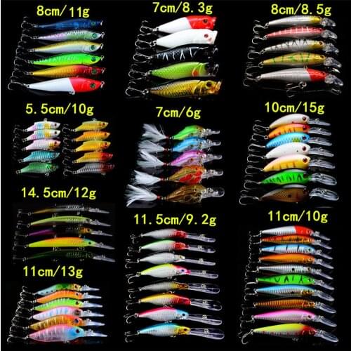 LINGYUE 67pcs/lot Fishing Lures Mixed 10 Model Wobblers Fishing Tackle Artificial 67Colors Lifelike Plastic Fake Fish bait H-T70