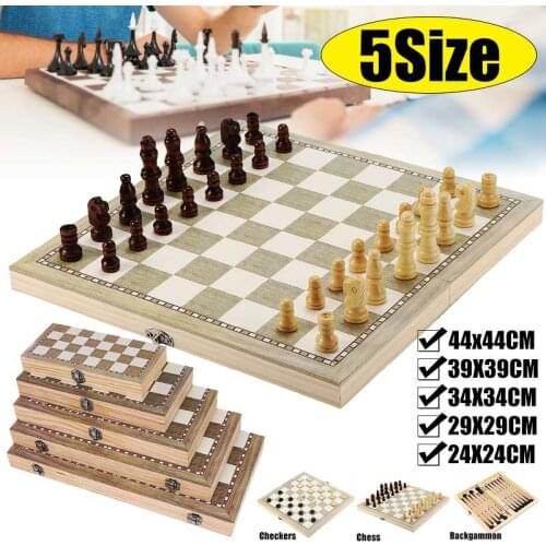 NewDesign 3 in 1 Wooden Chess Backgammon 4size44X44CM Checkers Travel Games Chess Set Board Draughts Entertainment ChristmasGift