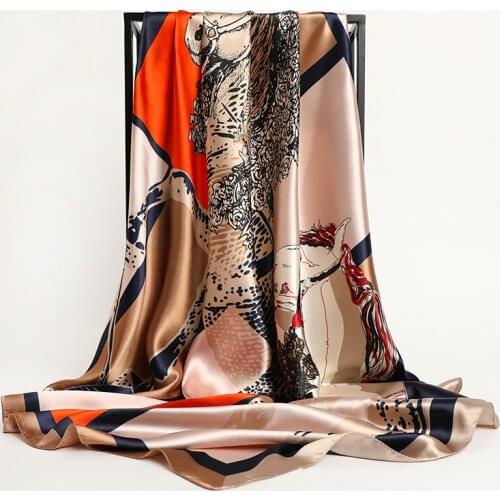 2020 Silk Scarf Women Bandana Fashion Designer Beautiful Foulard Soft Satin Shawl Scarfs Kerchief 90*90cm Square Neck Headscarf
